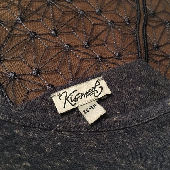 Independence Blue Heathered Linen Blend Diamond Lace Back Tee - Picture 6 of 12